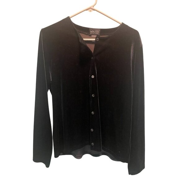 NY & Co Black Velvet Button-Up Long Sleeve Cardigan For Women Size L - Picture 1 of 4